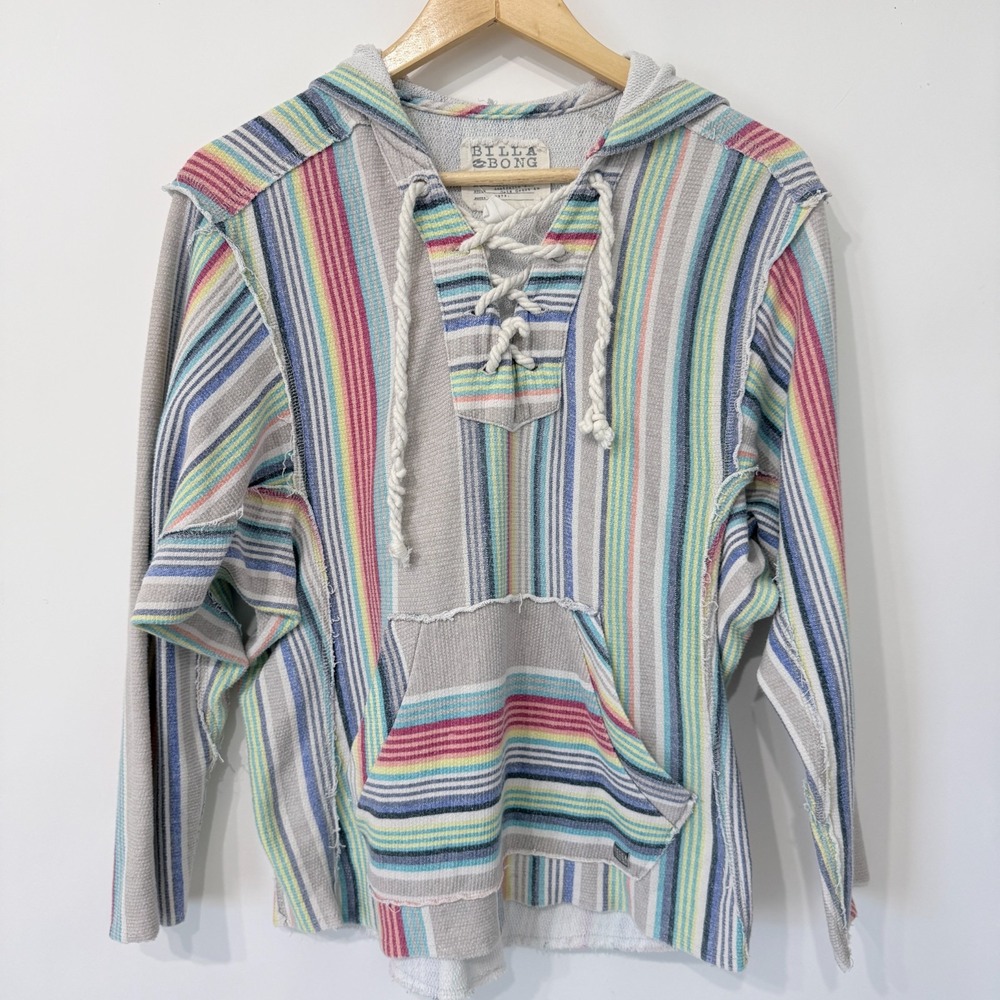 Billabong Baha Hoodie‎ Striped Pullover Sweater Womens M Surf Grunge Skater